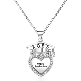 JunyiDIY 2025 Graduation Necklace for Graduates, Carving Happy Graduation and Class Heart-Shaped Doctoral'S Cap Pendant for Brothers Sisters' Best Friends Happy Friendship Graduation Season YA4910