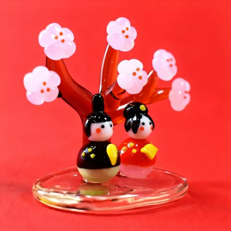 Four Cart Cute Glass Hinamatsuri Doll with Peach Incense Hina