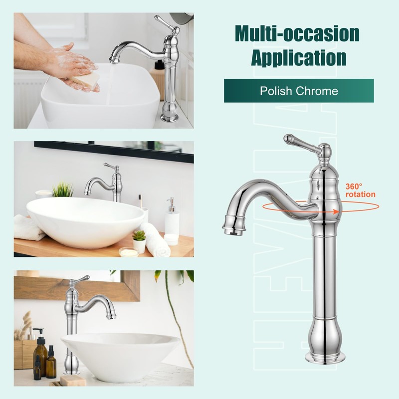 Heyalan Vessel Sink Faucet Tall Bathroom Faucet Single Handle 1