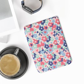 kwmobile Flip Case Compatible with Kobo Clara 2E / Tolino Shine 4 Case - eReader Case - Pastel Flowers Red Dusky Pink Blue