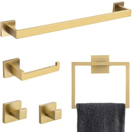 Juego de Toallas de Oro Cepillado, Juego de Accesorios de baño, Juego de 5 Piezas de Acero Inoxidable para baño de 23.6 Pulgadas
