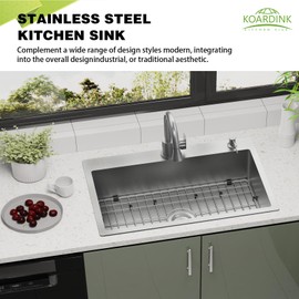 Kitchen And Bar Sink, 27x18 Inch Stainless Steel Drop In Modern Single Bowl Topmount Kitchen And Bar Sink Combo-SS Grid,Spoon Rest,Drain Strainer Set Compatibility With Various Kitchen&Bar Style