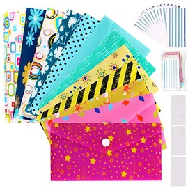 Cash Envelopes Plastic for Budget System - Money Envelopes for Budgeting and Saving, 12 Pack of Assorted Colors, Tear and Water Resistant, Includes 12 Expense Tracking Budget Sheets & 3 Label Sheets