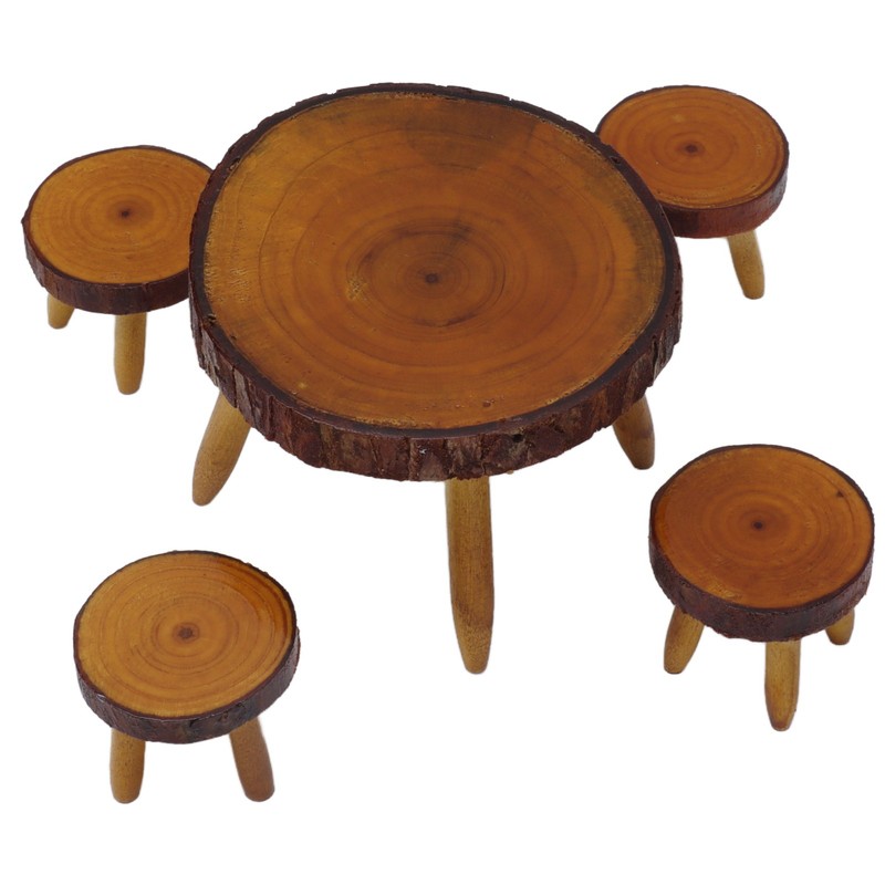 Dollhouse Wood Round Dining Table Chair Mini Miniature Dollhouse Furniture