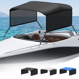 KAKIT 3 4 Bow Bimini Top Replacement Cover, 900D Oxford Bimini Tops for Boats with 2 Mesh Sidewalls, 2 Straps and Storage Boot Easy Install Zipper Closure, Replacement Boat Canopy Sun Shade No Frame