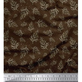 Soimoi Brown Rayon Fabric Cedar Leaves Print Fabric BTY 42 Inch Wide