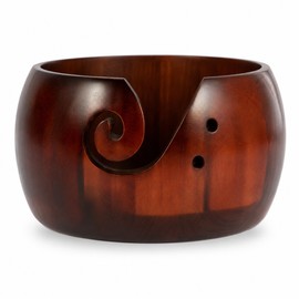 Wooden Yarn Bowl for Knitting & Crochet - Smooth Pine Yarn Holder with Guide Holes for Tabletop Crafting