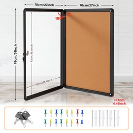 EVERSUPPLY Enclosed Bulletin Board Cork Board 38x28 in,Lockable Wall Display Case with Locking Door for Office School Home Commercial,Tamperproof and Shatter Resistant,Black Aluminum Frame (9xA4)