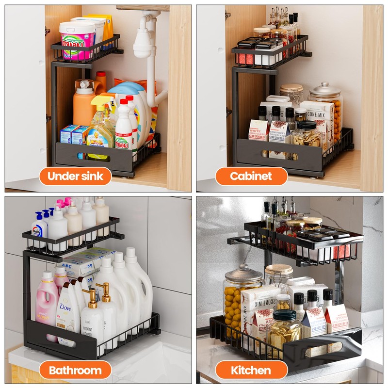 ADBIU Under Sink Organizer(10 Seconds Installation), 1 Pack 2 Tier