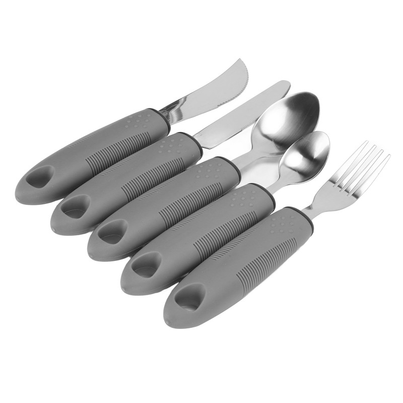 5pcs Special Supplies Adaptive Utensils Stainless Steel Rubber Handle Elderly