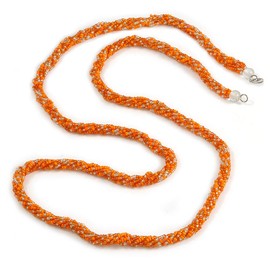 Avalaya Long Multistrand Twisted Glass Bead Necklace (Orange, Transparent) - 120cm L