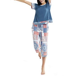 INK+IVY Pajamas for Women - Short Sleeve and Capri Pants PJ Set Loungewear, Casual Soft Breathable Sleepwear, Small, Bedouin Patch 2 Piece