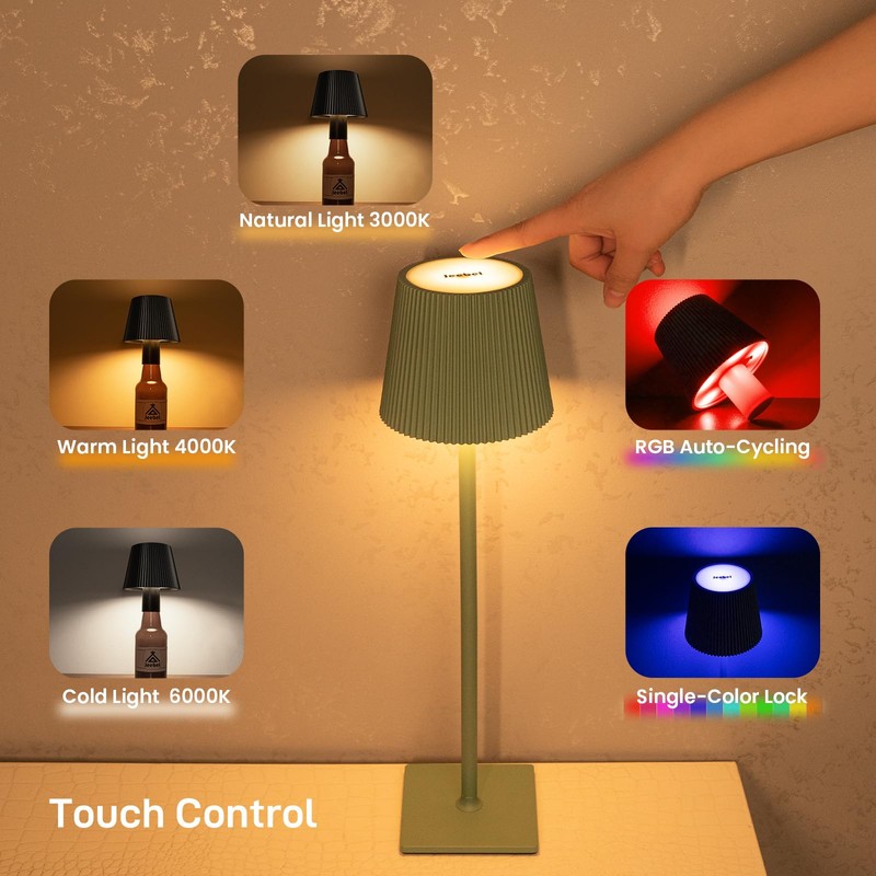 Jeebel 4-in-1 Dimmable LED Bottle Lamp, 5200mAh Wireless Metal Table