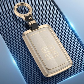 QIULIFAN Key Cover for Renault Megane Clio Captur Kadjar Espace Dacia Duster 4 Buttons Aluminium Alloy Key Case with Key Ring for Renault Golden