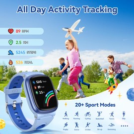 Smart Watch for Kids, Games Fitness Tracker with Sleep | Health | 20 Sports Modes,Alarm, IP68 Waterproof Pedometer,Family Account, Toys Gifts for 4-16 Boys Girls Gift (Blue, Normal)