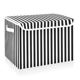 CaTaKu Black and White Striped Storage Bins with Lids Fabric Large Storage Container Cube Basket with Handle Decorative Storage Boxes for Organizing Clothes Shelves