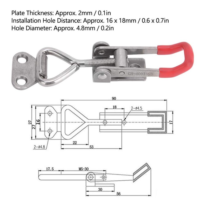 2Pcs Adjustable Toggle Clamp 304 Stainless Steel Toggle Catch Latch