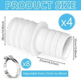 4pcs Pool Hose Connector, Hose Adapter for 32 mm to 38 mm Diameter, with 8 x Hose Clamps, Hose Connector Adapter, Pool Hose Adapter, Pool Hose Adapter for Pool, Garden