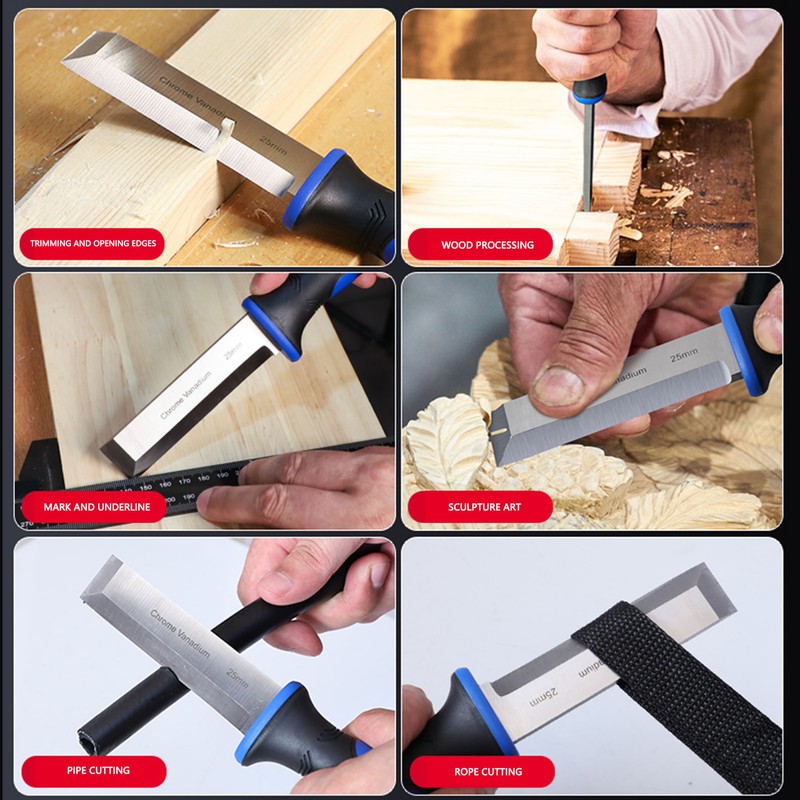 Wood Chisel Tool Hardened CR V Rubber Wrapped Handle Hand