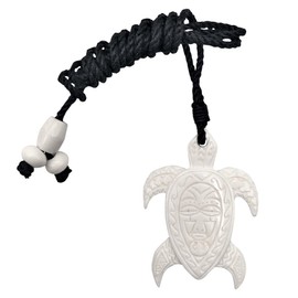 81stgeneration Women's Men's Hand Carved Bone Engraved Maori Mask Turtle Cord Pendant Necklace