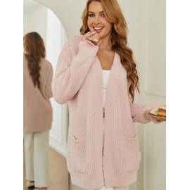 Snuggle Sac Cardigan Sweaters for Women with Pocket Trendy Casual Long Sleeve Tops Open Front Fall Winter Coats (Small, Soft Pink)