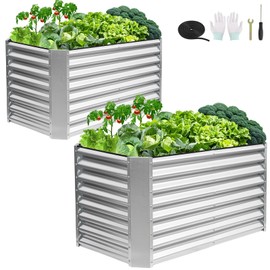 GoCampDirect 4x2x2ft (2 Pack) Raised Garden Bed - Galvanized Deep Root Planter Boxes Outdoor with Wing Nuts and Safety Edges for Gardening Vegetables, Flowers, Herbs, Succulents - Silver