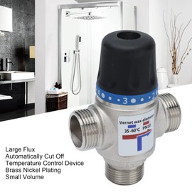 Thermostatic Mixing Valve, Threaded Tee Brass Mixing Valve 35-60℃ 95-140℉) Shower Temperature Control Valve, Indoor Water Heater (G3/4)