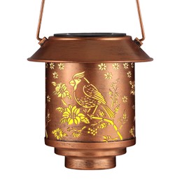 Outdoor Hanging Solar Lantern Waterproof Outside Metal Openwork Cardinal Pattern Landscape Lights for Porch Garden Yard Patio Pathway Decor Birthday Gifts for Women Mom Grandma