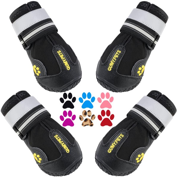 QUMY Dog Boots Waterproof Shoes for Dogs with Reflective Strips