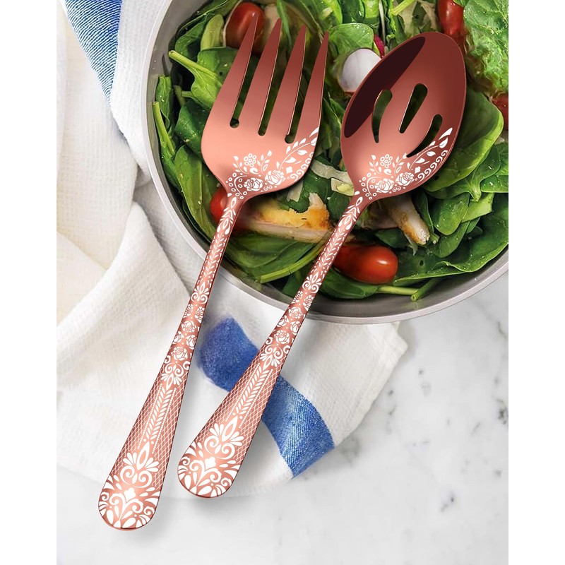 EUIRIO Stainless Steel Copper Serving Utensils Large Serving Spoon Set
