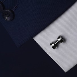 Rockyu Men's Dumbbell Cufflinks Stainless Steel Gun Black & Silver Fitness-Themed Business French Shirt Accessories