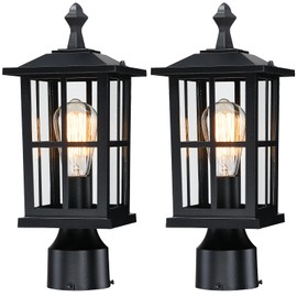 SNRU 3 Inch Post Lights Outdoor Hard Wired 2Pack, Waterproof Outside Lamp Posts Outdoor Lighting Fixtures Pier Mount, Electric Black Aluminum Pillar Lights for Gate Patio Garden, Bulb Not Included