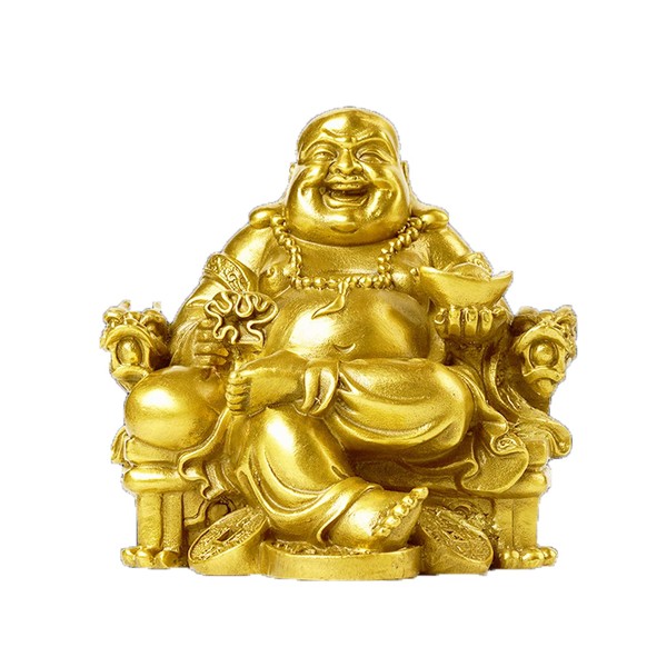 Hotei-like Figurine, Feng Shui Goods, Maitreya Bodhisattva, Buddha Statue, Hotei Sitting on a Dragon Chair, Good Luck, Luck Up, Amulet, Interior (Gold)
