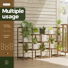 Bamworld Large Plant Shelf Outdoor Wood Plant Stand Large Rack for Living Room Patio, Balcony and Garden
