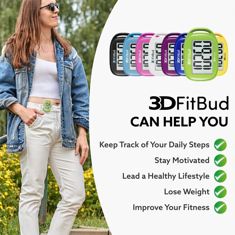 3DActive 3D-FitBud Simple Pedometer with Clip and Lanyard A420S (Green)