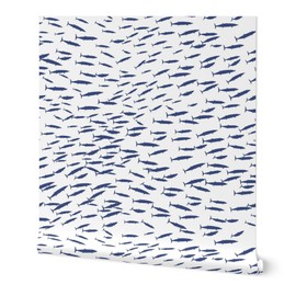 Peel & Stick Wallpaper Swatch - Fish School Ocean Sea Abstract Underwater Nautical Blue Coastal Beach Custom Removable Wallpaper by Spoonflower