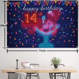 Neon Sitting Girl Happy 14 Birthday Banner Backdrop Cheers to 14 Years Old High Heeled Makeup Spa Theme Decor for Girl Woman Lady 14th Pink Birthday Party Decorations Bday Supplies Background Favors