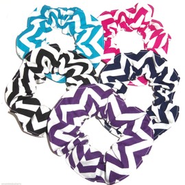 Chevron Fabric Hair Scrunchies Set of 5 Ponytail Holders Turquoise Black Pink Purple Navy Blue White made by Scrunchies by Sherry