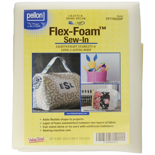 Pellon FF776020P Flex-Foam Sew-in Stabilizer, 20" x 60" , White