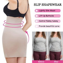 SLIMBELLE Half Slips Shaper Cool Comfort Seamless Firm Control Slip Shapewear Under Dress Tight Skirt Undergarments Beige M