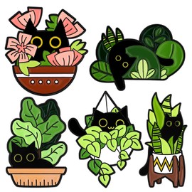 Cats Hidden in Potted Plants Enamel Pins Set, Cute Black Cat Pins for Women Kids, Animal Enamel Brooch Badges Pins for Bags Clothing, Enamel, enamel