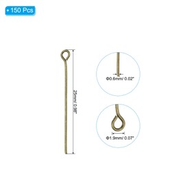 PATIKIL 25mm Open Eye Pins, 150Pcs 21 Gauge Metal Head Pins Needles Eye Pins for Jewelry Making Findings Earring Necklace Bracelet DIY Crafts, Bronze
