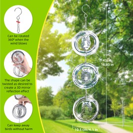 Bird Deterrents for Outside:Reflective Bird Scare Devices,3D Extra Sparkly Owl Wind Spinner Birds Scare Discs Set to Keep Pigeon and Woodpecker Away from Garden or Yard