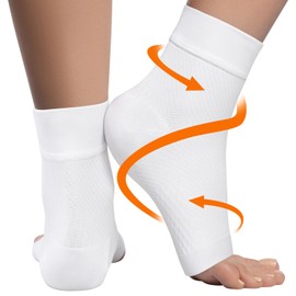 KEMFORD Ankle Compression Sleeve - 20-30mmhg Open Toe Compression Socks for Swelling, Plantar Fasciitis, Sprain, Neuropathy - Brace for Women and Men