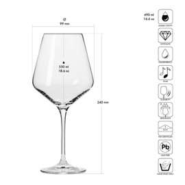 Krosno Classic Red Wine Glasses Set of 6 pieces, 16.6 oz, Avant-Garde Collection, Crystal Glass Thin Rim Long Stem Unique Elegant Premium, Dishwasher Safe, Made in Europe