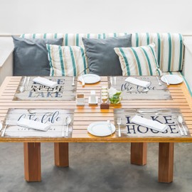 Lake House Decor Placemats Set of 4,Lake Decor for The Home,Rustic Lake Paddle Placemats for Dining Table Decor,12x18 Inches Lake House Cabin Decorative Table Mats,Lake House Gifts