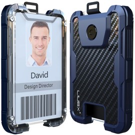 LIUGX Carbon Fiber Badge Holder, No-Clip Version, ID Card Holder,Heavy Duty Id Holder (Holds 6 Cards),for Office Police Worker Outdoor,Dark Blue