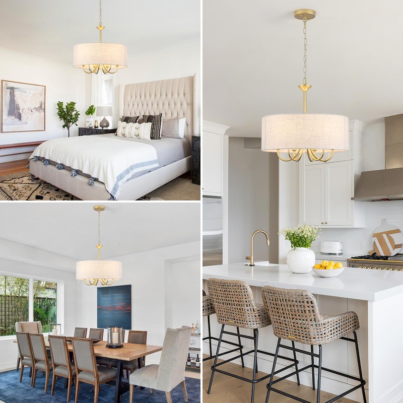 HLJYNJM 6-Light Drum Chandelier, 18'' Modern Farmhouse Gold Chandeliers for