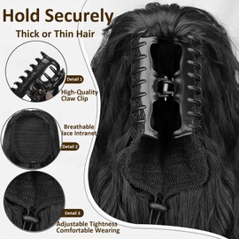 VCAY Ponytail Extension, 12 Inch Claw Clip in Hair Extensions, Hold Securely, Tangle-Free,Wavy Natural Looking Synthetic Pony Tails Extension for Daily Use (Natural Black, 12 Inch)