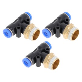 HOPESPANNER Push to Connect Air Fittings 1/4" t Type Air Line Quick Joint Plastic Metal 3/8" BSPT 3 Pcs Black Gold Tone